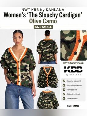 NWT KBB by KAHLANA Women’s “The Slouchy Cardigan” – Olive Camo – Small